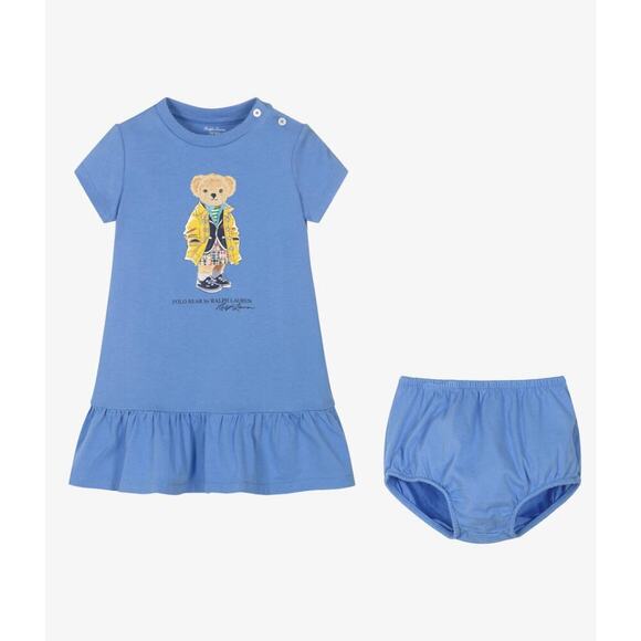 Polo Ralph Lauren Blue Girls Polo Bear Dress and Bloomers 2 Piece Set | NEW!! - Picture 1 of 13